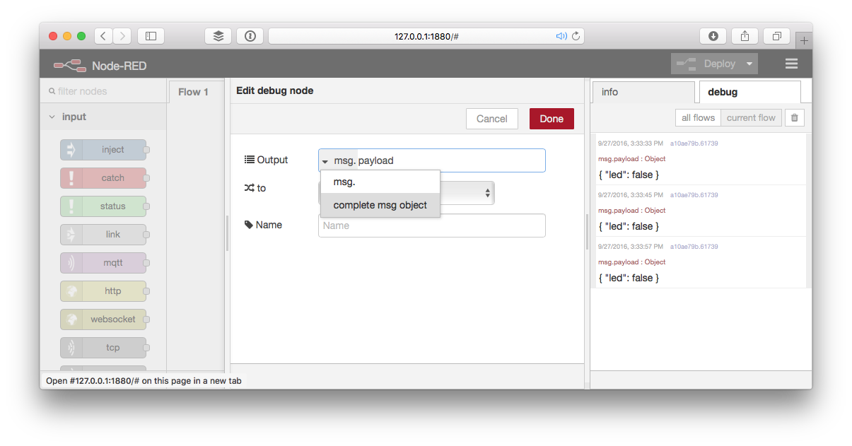 Output complete msg object