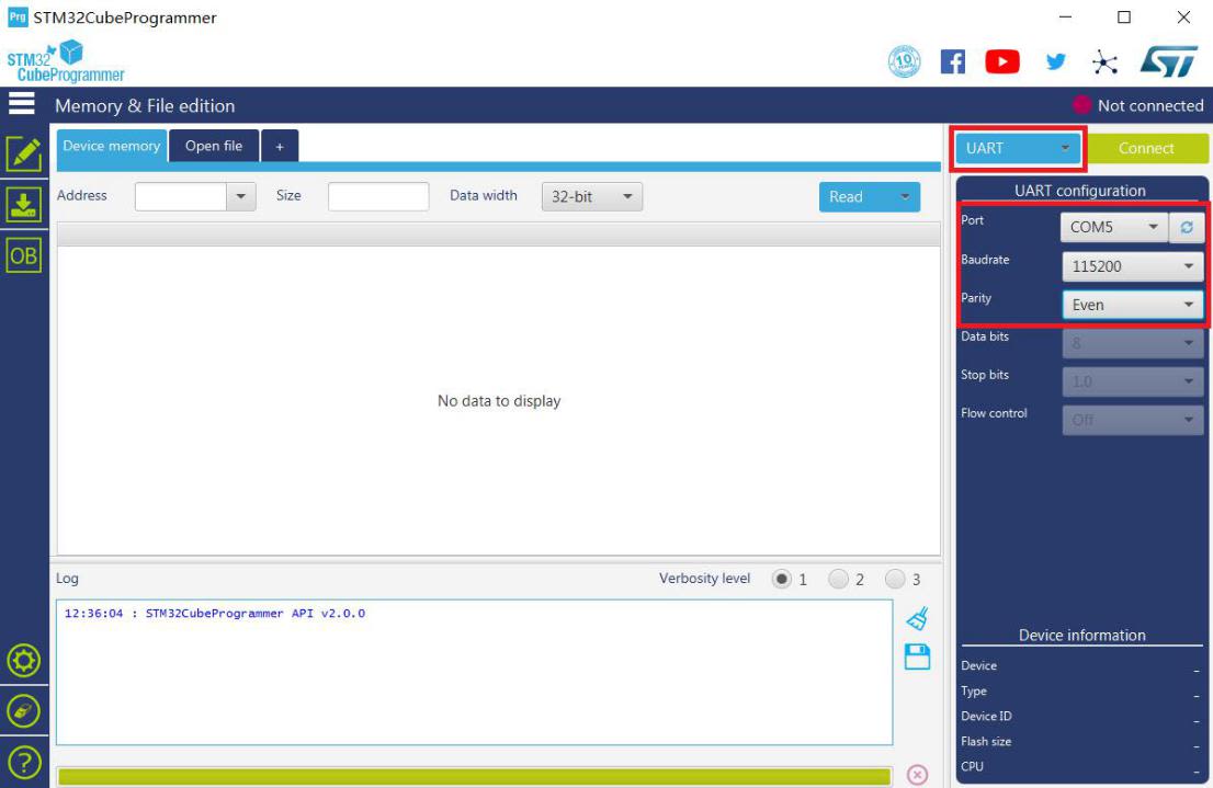 Figure 5: UART Settings in STM32CubeProgrammer