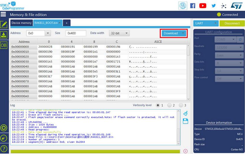 Figure 9: Downloading of Bootloader to the Device