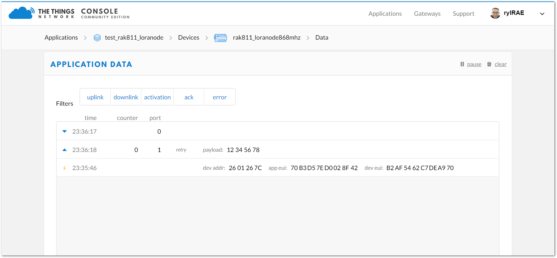 Figure 15: View Transmitted Data through TTN