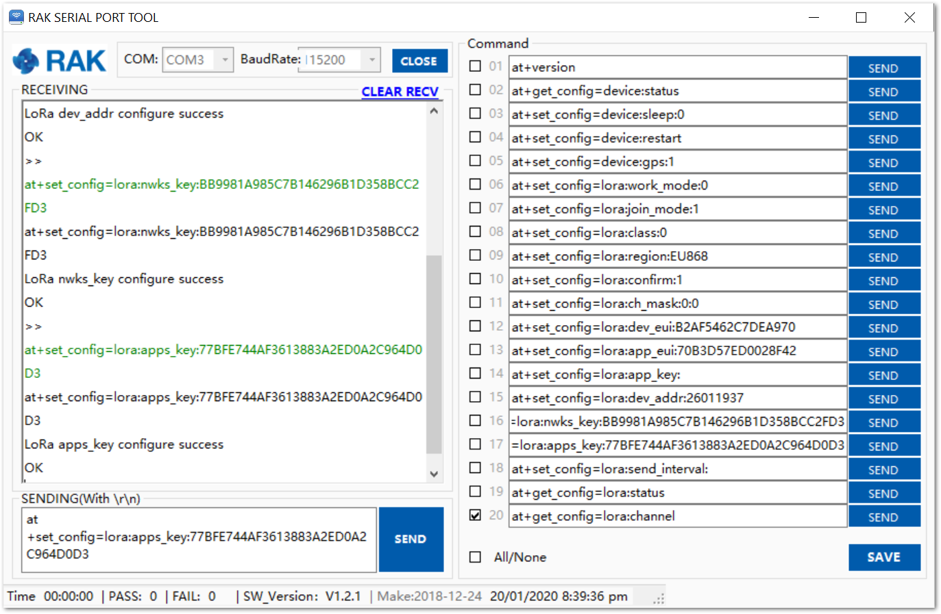 Figure 19: Setting of Network and Application Key