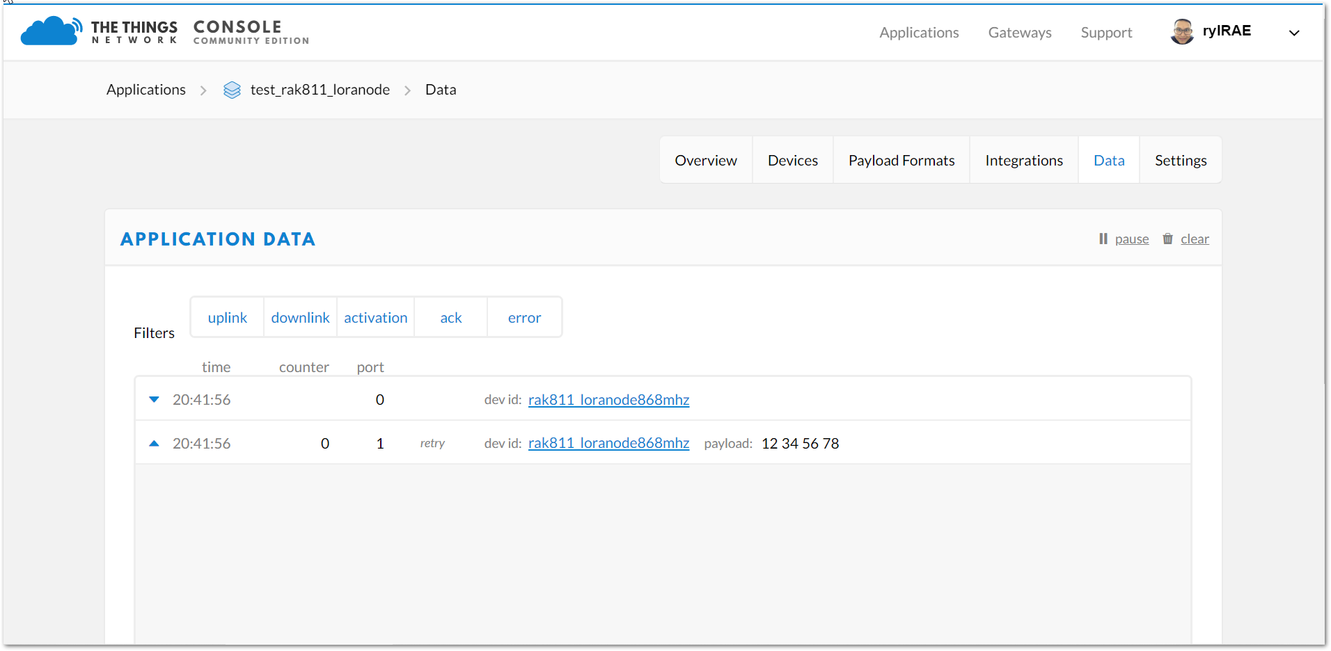 Figure 22: Sending Data to TTN from RAK5205