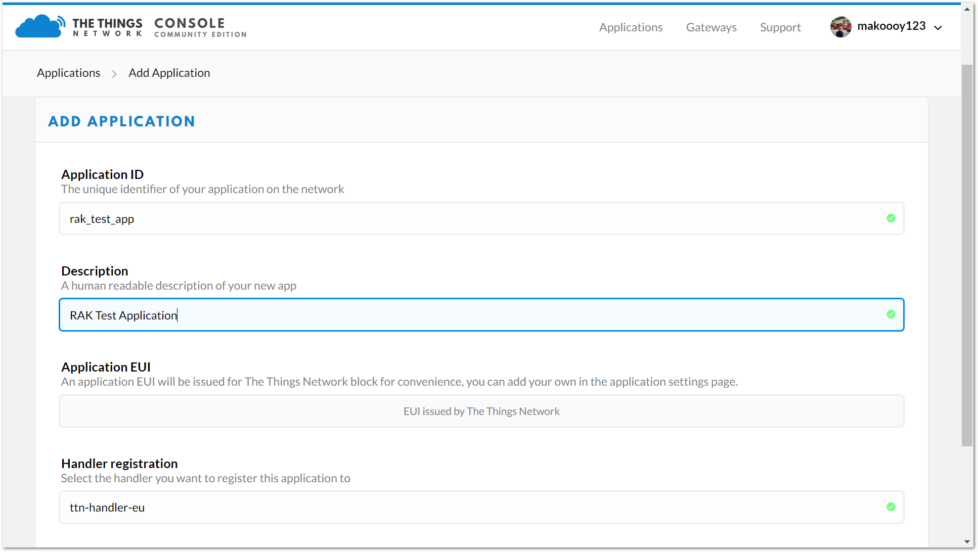 Figure 5: TTN Applications Page