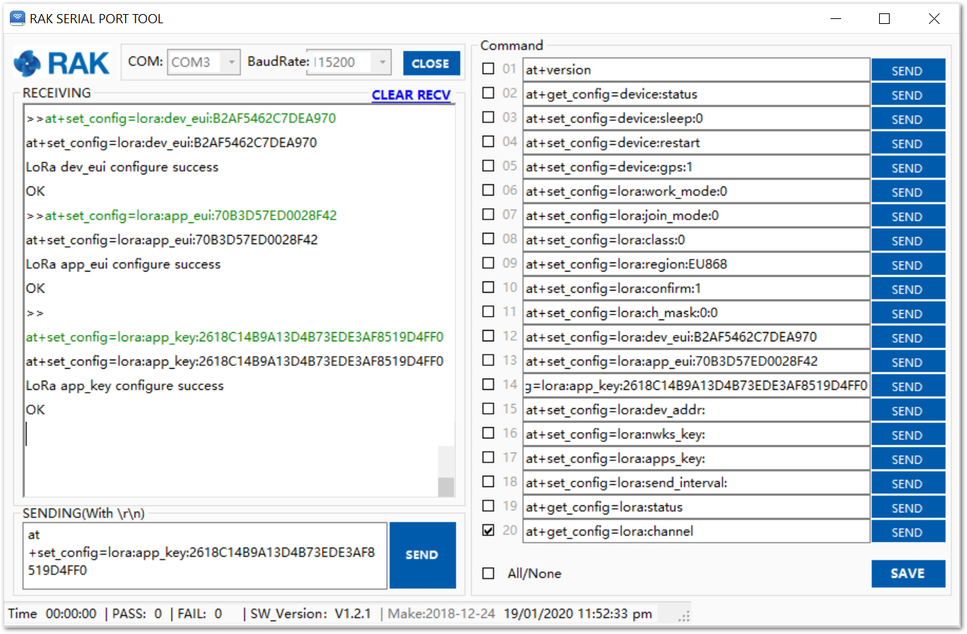 Figure 10: OOTA Dev EUI, App EUI and App Key