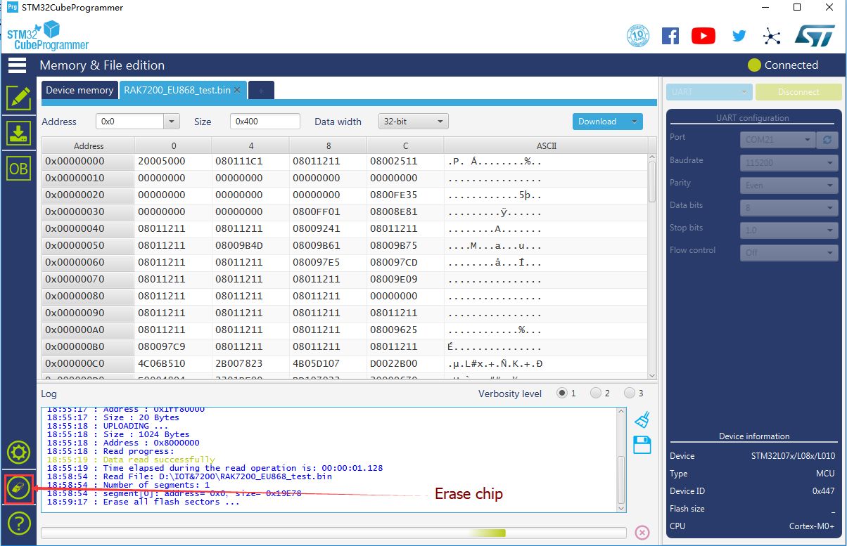 Figure 5: Erasing the Data in the Chip