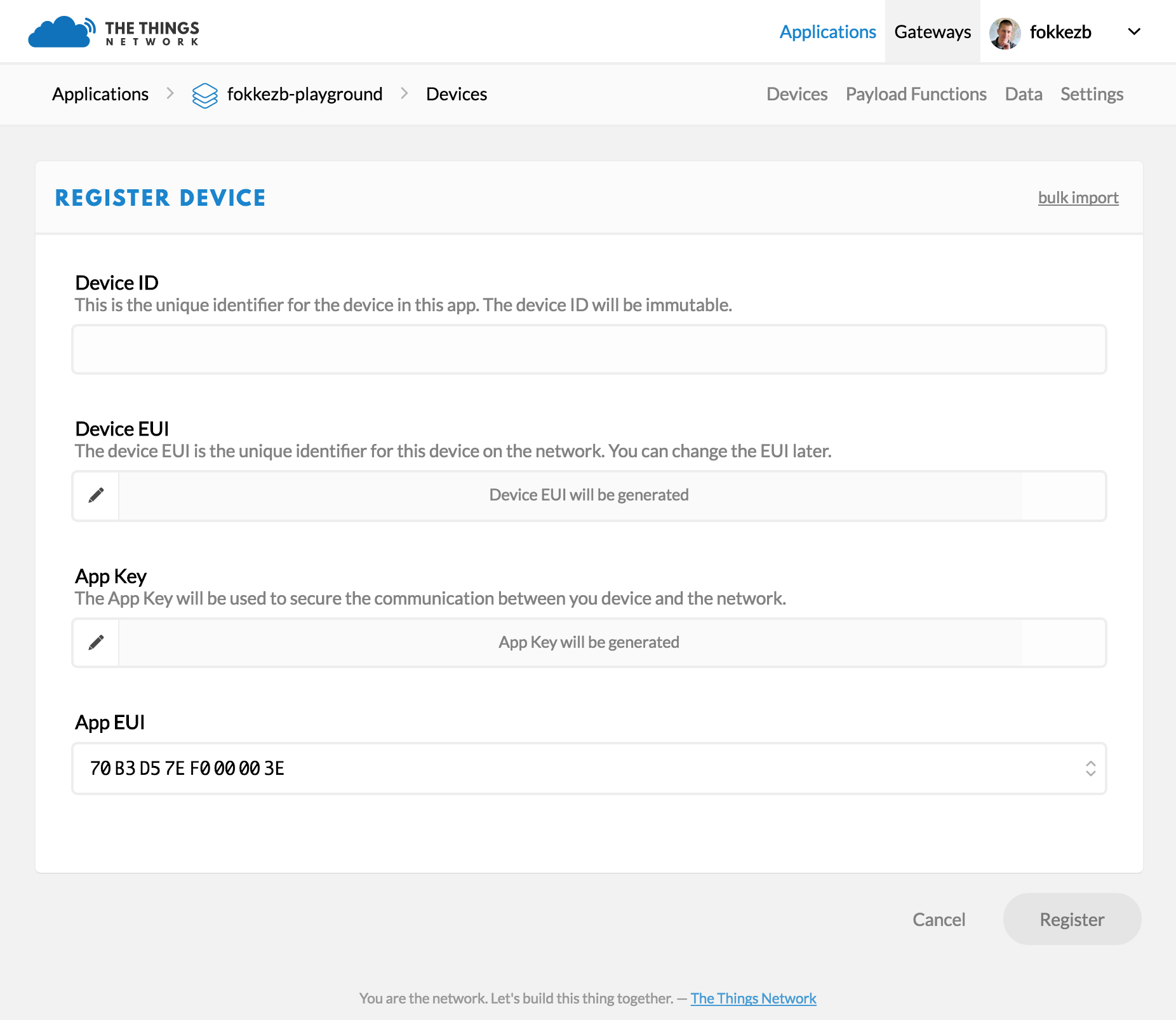 Device Registration The Things Network