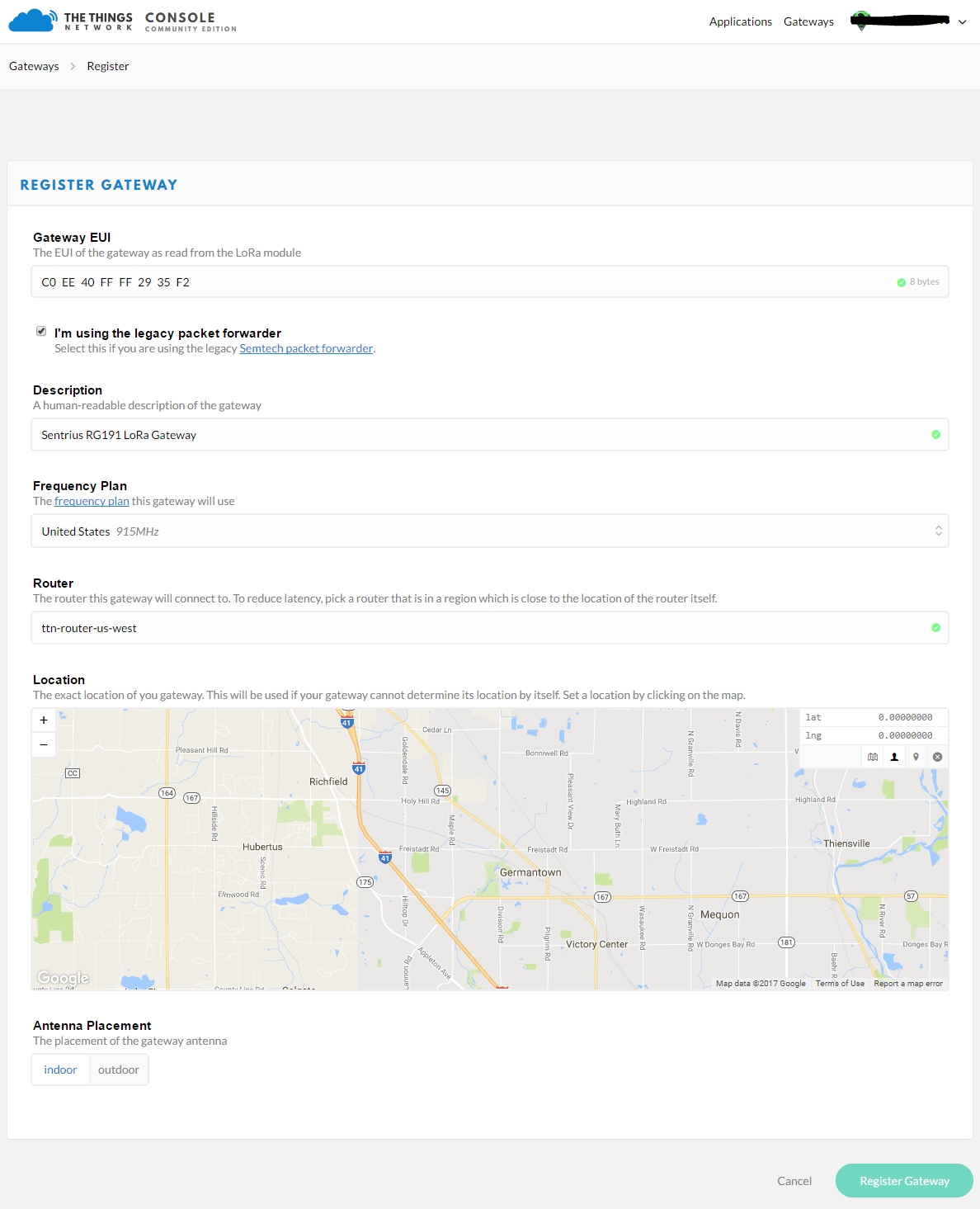 TTN Registering Gateway