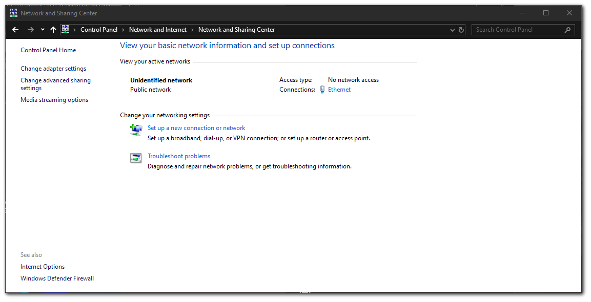 Figure 2: Network and Sharing Center