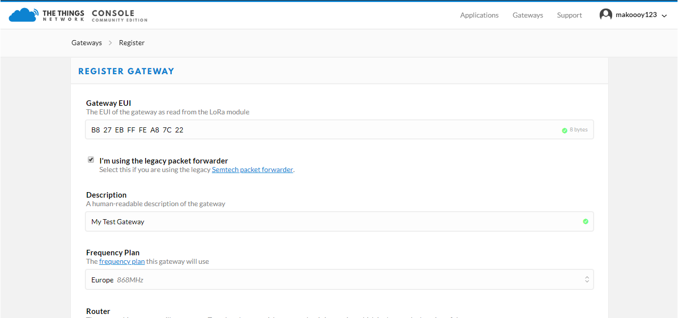 Figure 4: Registering your Gateway