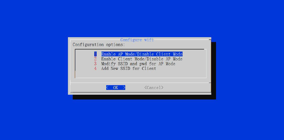 Figure 8: Configuration options for WIFI