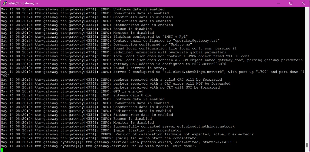 Gateway failed to start concentrator Raspberry Pi Gateways The