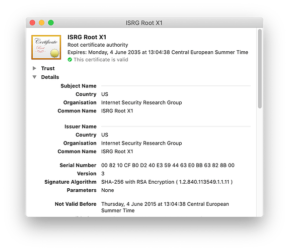 Let's Encrypt root certificate