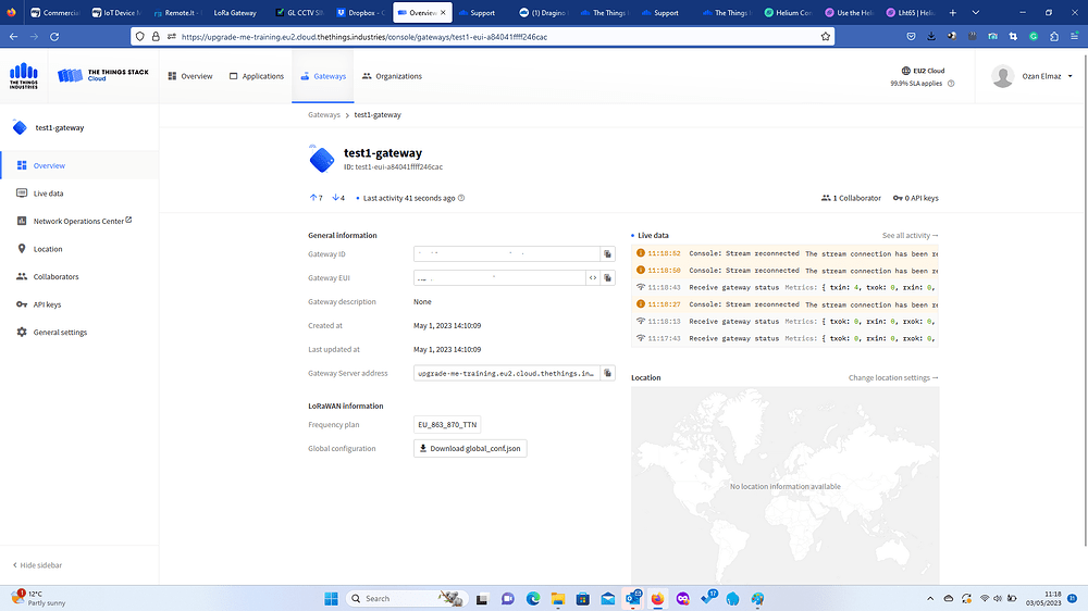 Screen shoot TTN Gatway configuration