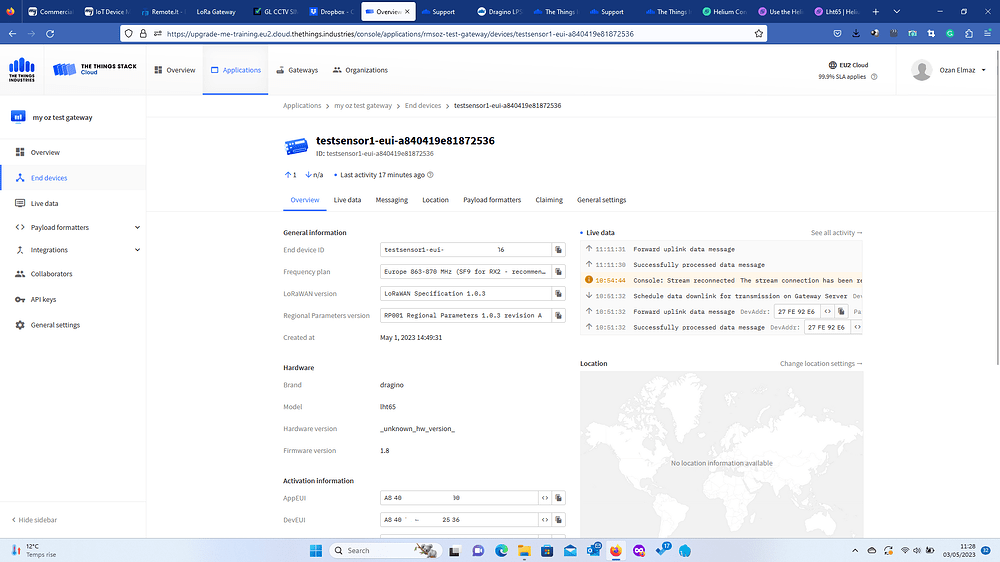 Screen shoot TTN sensor configuration