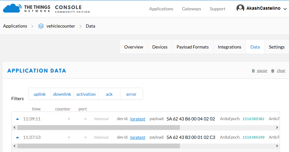 Time in TTN Data Console