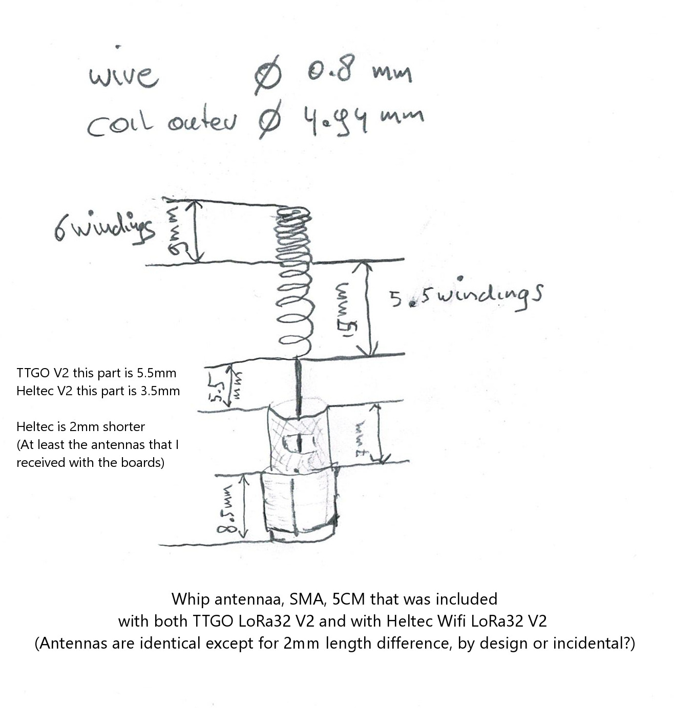 Whip antenna SMA 5cm included with TTGO V2 868MHz - drawing