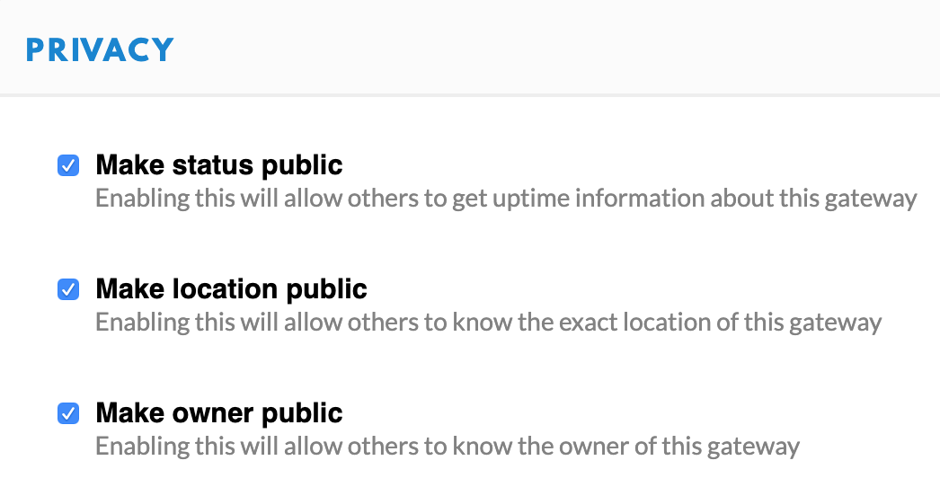 Gateway privacy settings