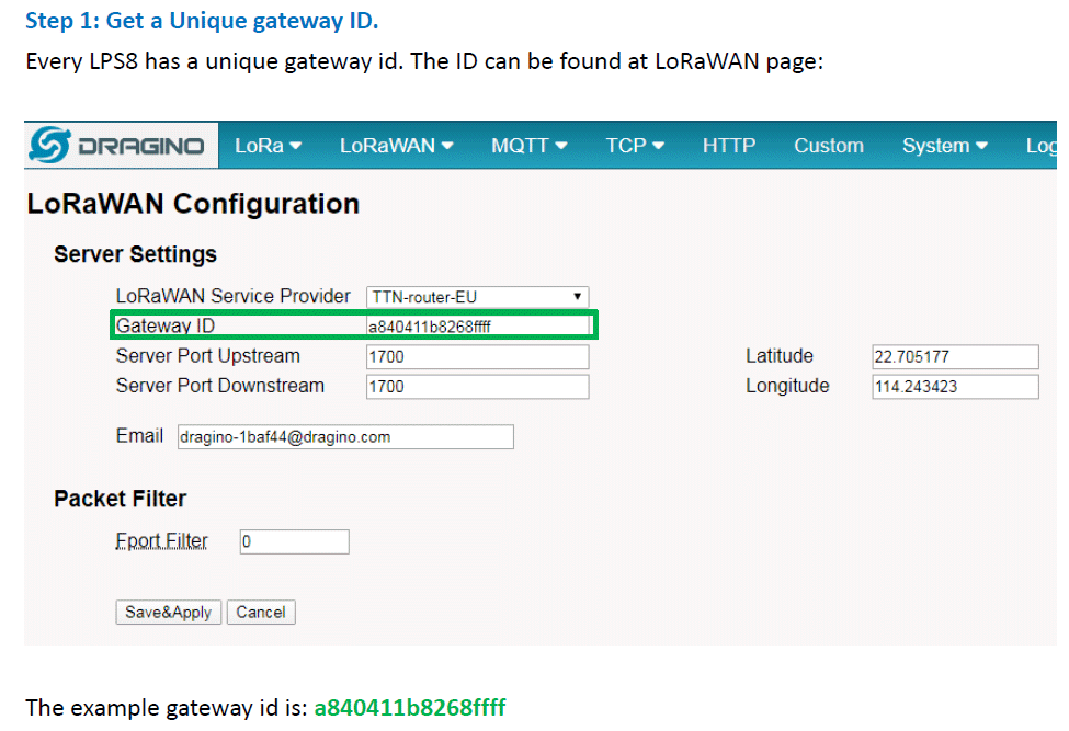 Manual Router-Console Gateway ID Dragino LPS8