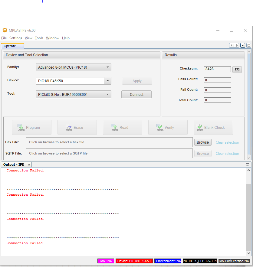 MPLAB IPE also cannot connect (LF45K50)