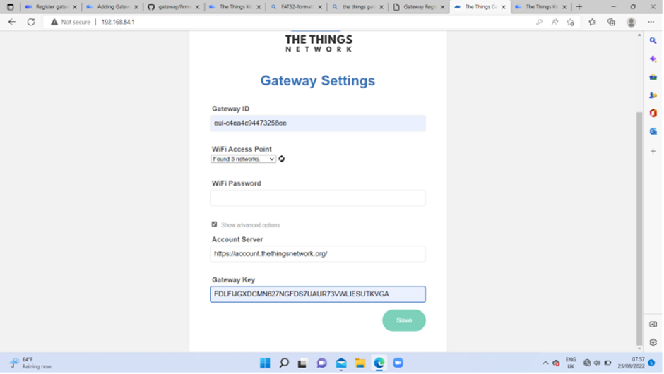 The Things Gateway activation - The Things Network