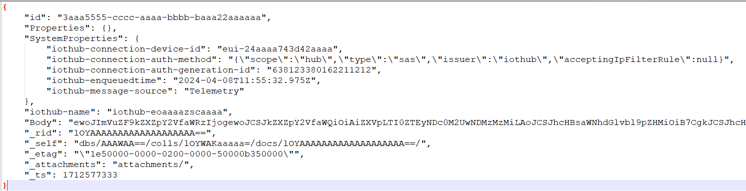 JSON Format for Messages from TTN - Azure - The Things Network
