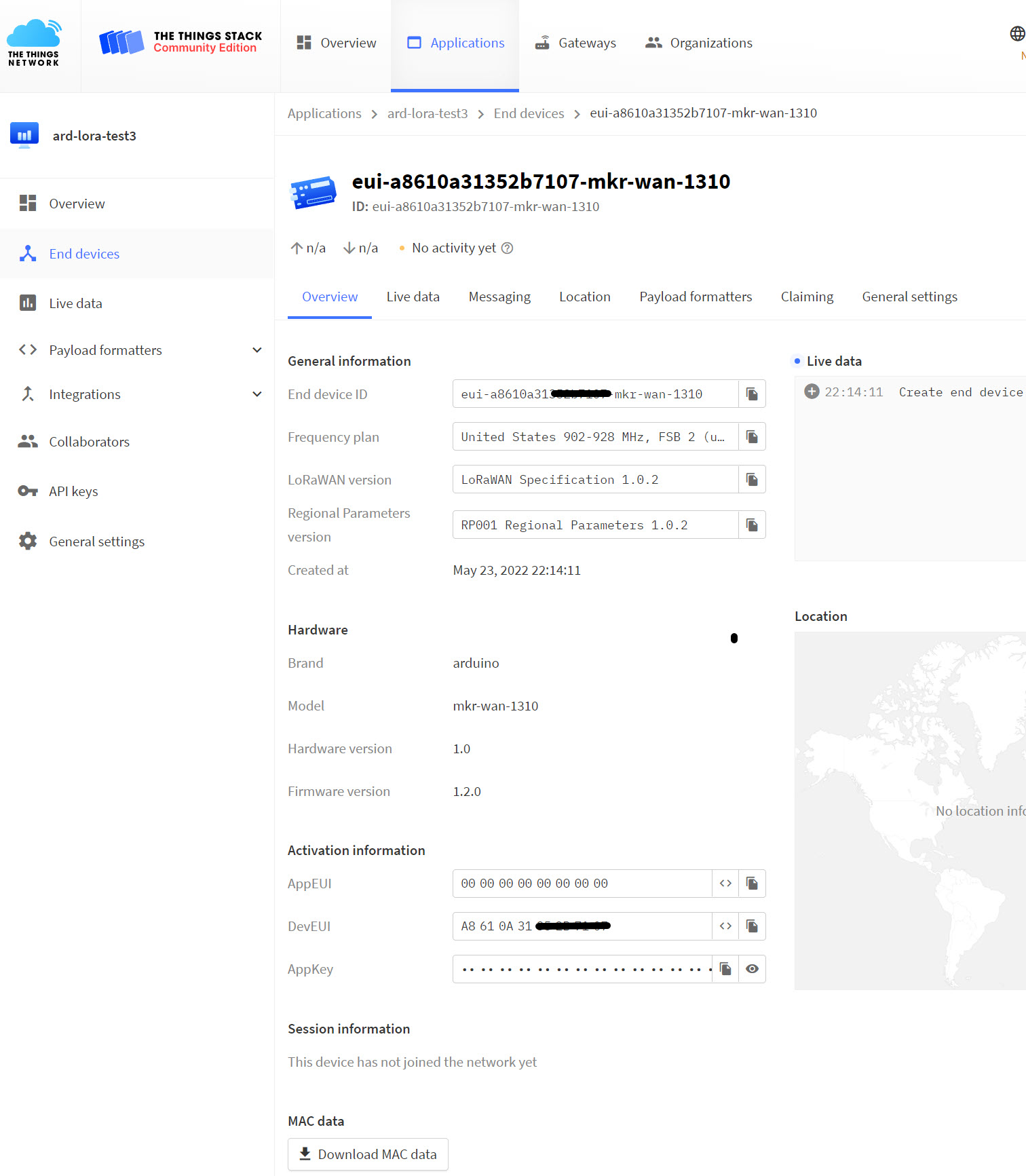 TTN Application (MKR-WAN-1310)