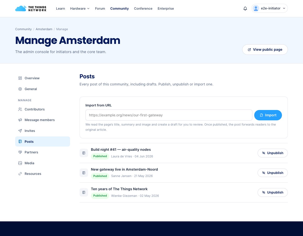 Admin console Posts with Import from URL