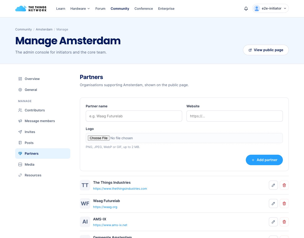 Admin console Partners
