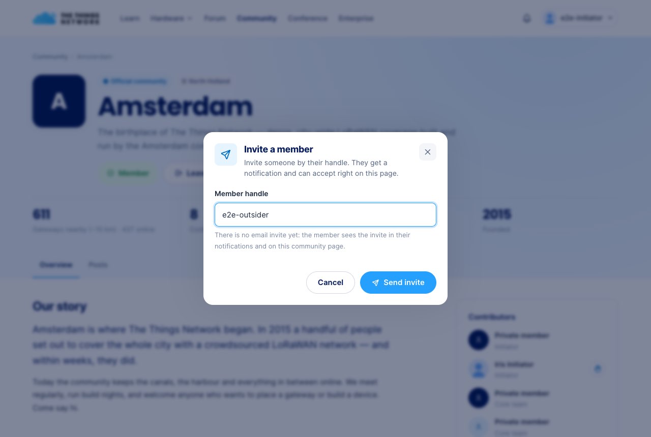 Invite a member dialog with a username filled in