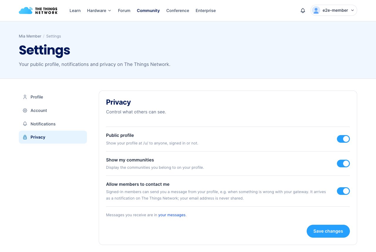 Settings, Privacy section