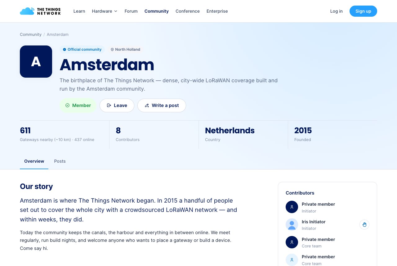 Community page as a member, with Member badge, Leave and Write a post