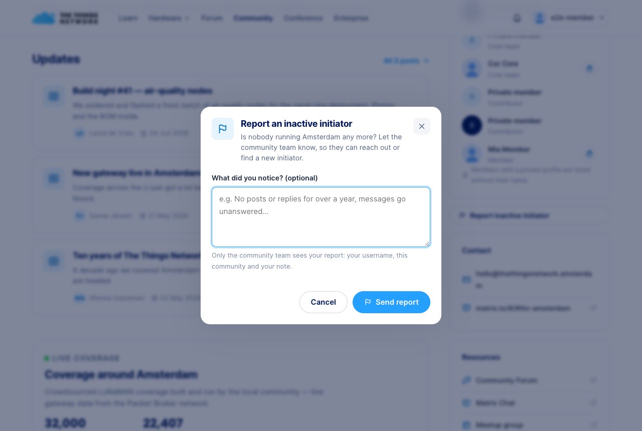 Report an inactive initiator dialog