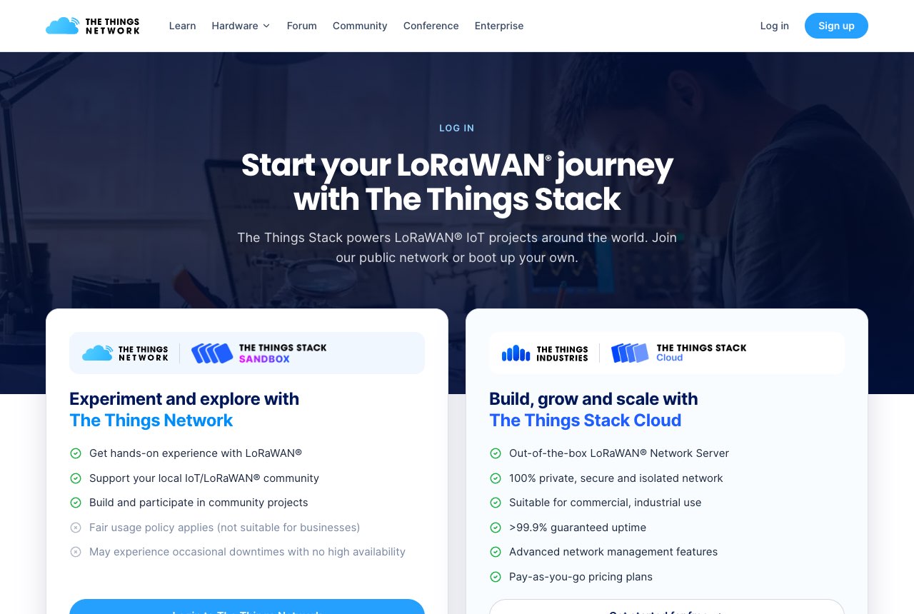 The log-in variant of the get-started page