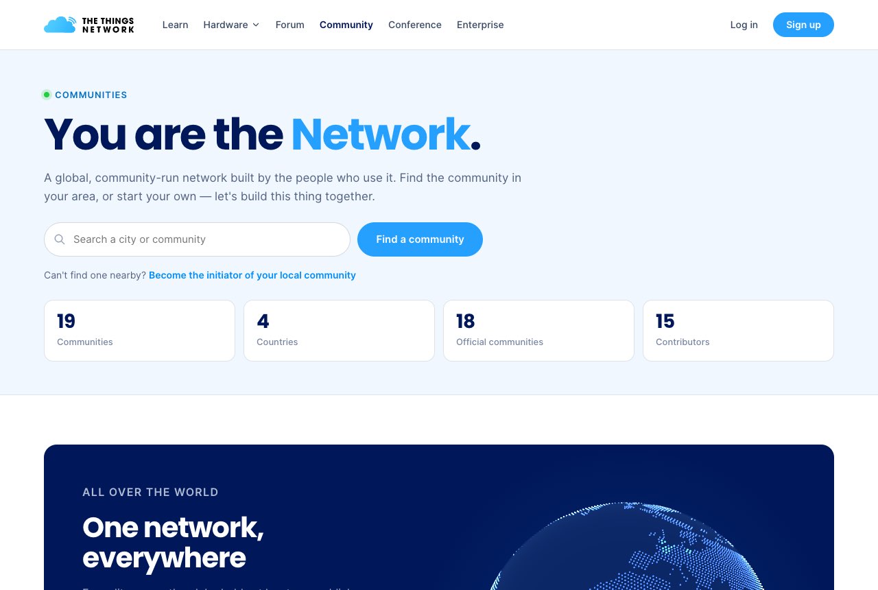 Communities page with a search box and totals