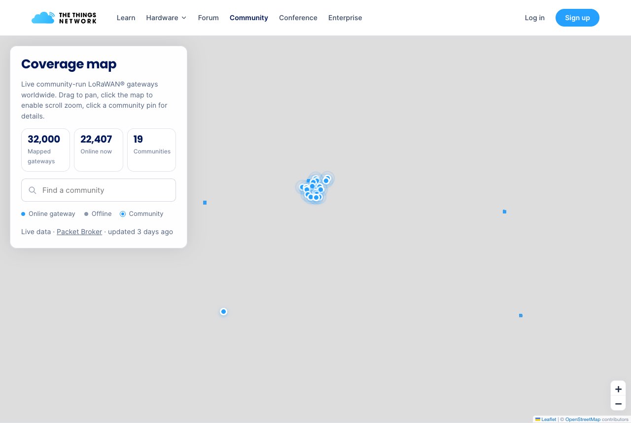 Coverage map with community pins
