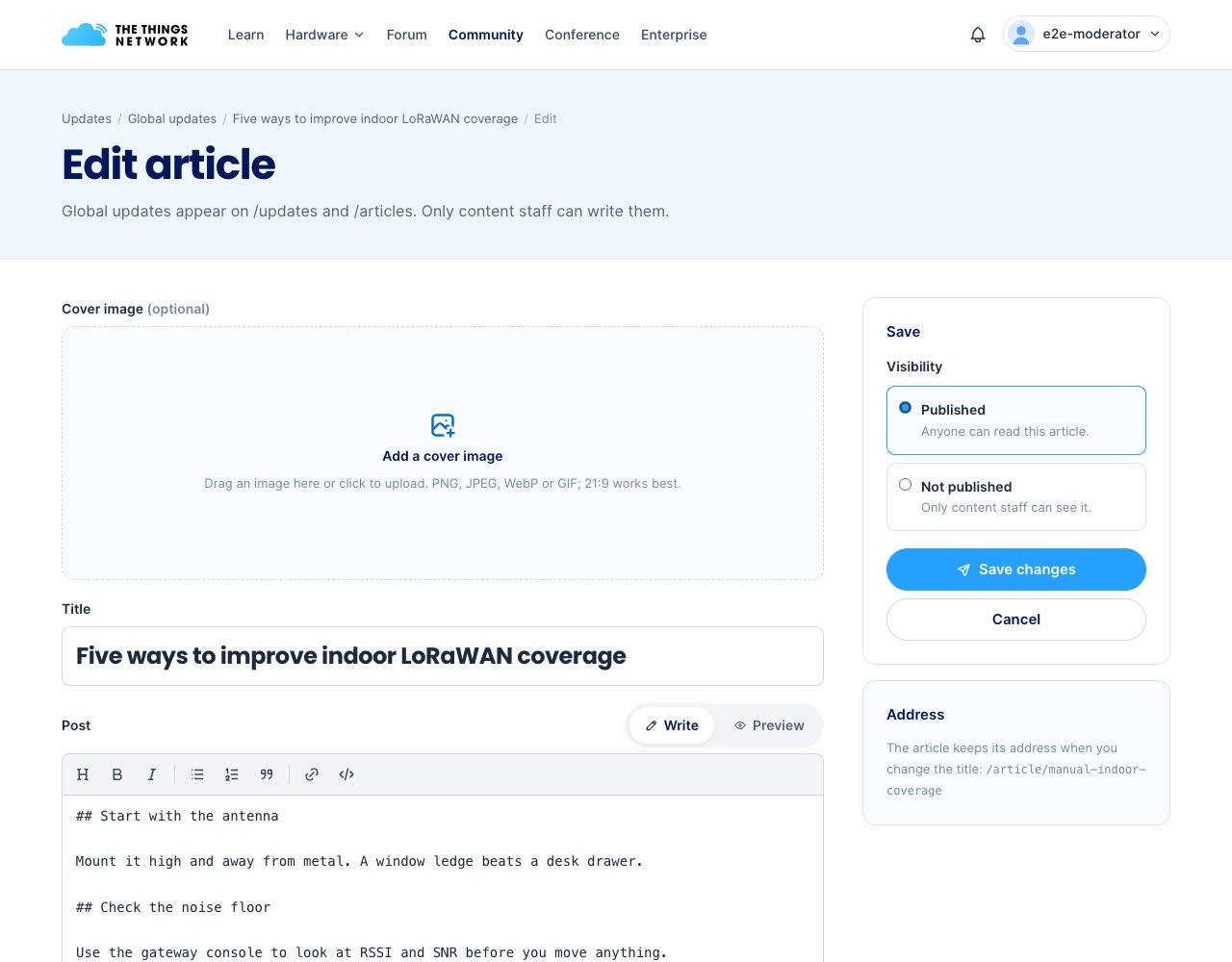Edit article page